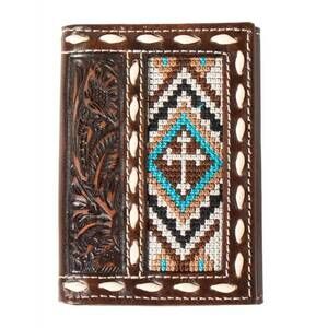 NEW NOCONA BOOTS men's floral embossed trifold wallet in brown